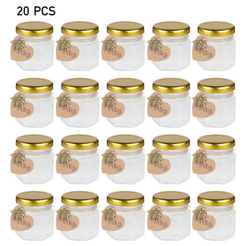 20 Pack Glass Jars With Lids, 45ML Mini Jars With Golden Lids Honey Spice Herb Jam Bottles Round Glass Jam Jars For Spices, Herbs, Jams, Crafts, Wedding Party Favors, Decor