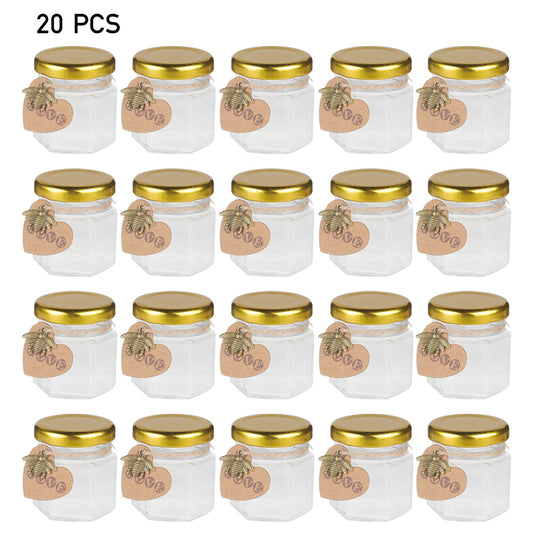 20 Pack Glass Jars With Lids, 45ML Mini Jars With Golden Lids Honey Spice Herb Jam Bottles Round Glass Jam Jars For Spices, Herbs, Jams, Crafts, Wedding Party Favors, Decor