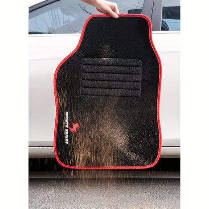 4PCS Car Floor Mats Floor Mat Set, Universal All-Weather Floor Mats With Embroidered Car Carpet Waterproof And Non-Slip Heel Protector, Made Of Carpet Material