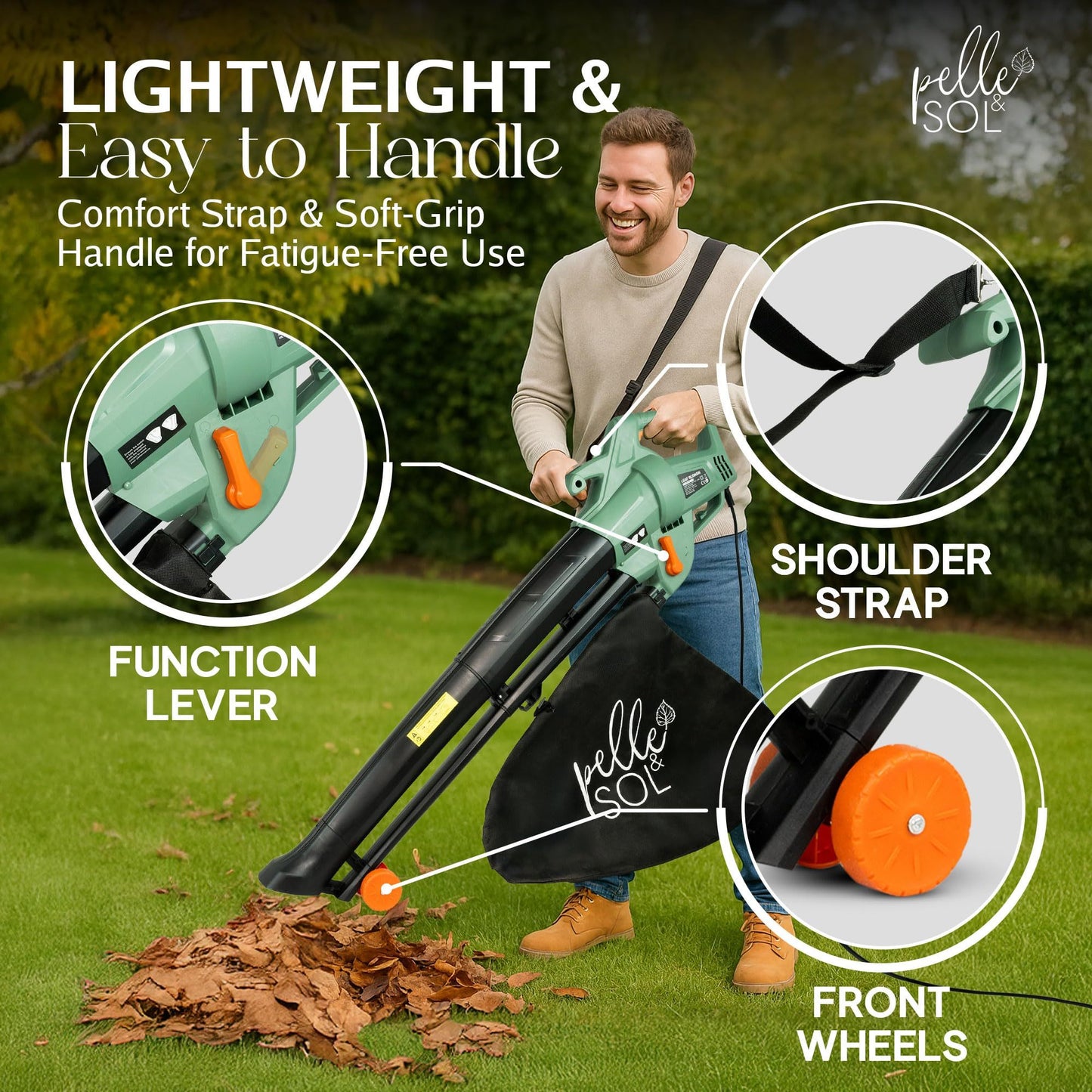 3300W Corded 3-in-1 Leaf Blower Vacuum Mulcher with 45L Bag, 12m Cable & Wheels for Garden Yard Patio