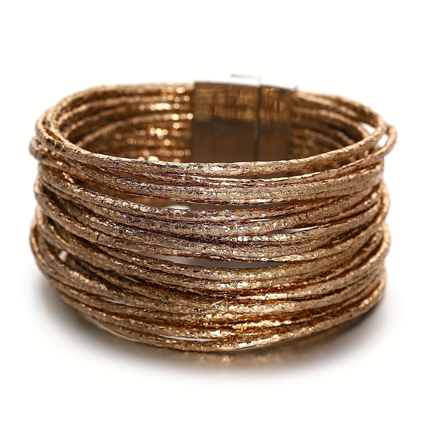 1pc Slim Stripes Wide Multilayer Wrap Bracelet Metallic Shiny Glitter Artificial Leather Cuff with Magnetic Clasp Jewelry for Men Women Holiday Party Birthday Gifts