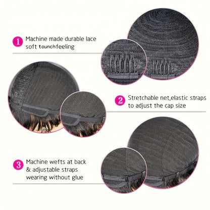 Short Pixie Cut Human Hair Wig - 180% Density Glueless Rose Net Cap, Straight Machine-Made Black Basic Style for Women, Daily Wear & Special Occasions, Short Hair Wig, Occasion Hairpiece, Sleek Hairpiece, Secure Fit Cap