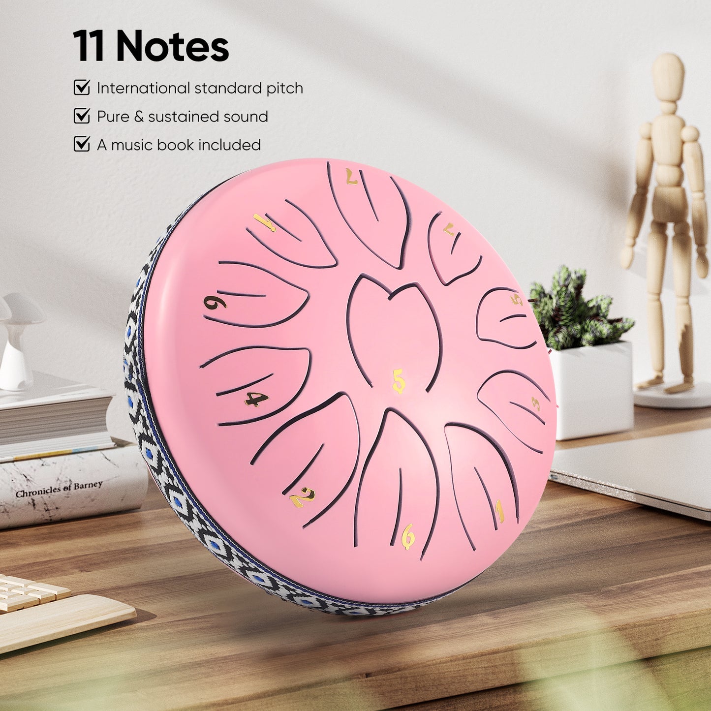 Steel Tongue Drum 11 Note 6 Inches D-Key Rain Drums for Garden,Handpan Drums with Music Book, Mallets and Carry Bag,Percussion Instrument Gift for Meditation Musical Education Mind Healing
