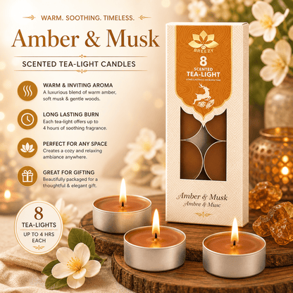 Scented Tea Lights - 8 Pack Strong Fragrance Tea Light Candles, Long Lasting Candle Tealights for Home Decor, Wax Burners & Relaxation