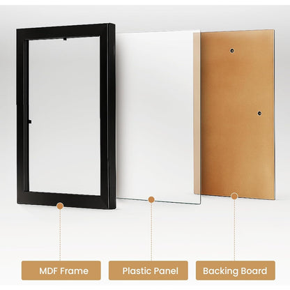 19 Pcs Wooden Photo Frame Set, Multi Size Picture Frames with Stand & Wall Hooks, Tabletop or Wall Mounted Display