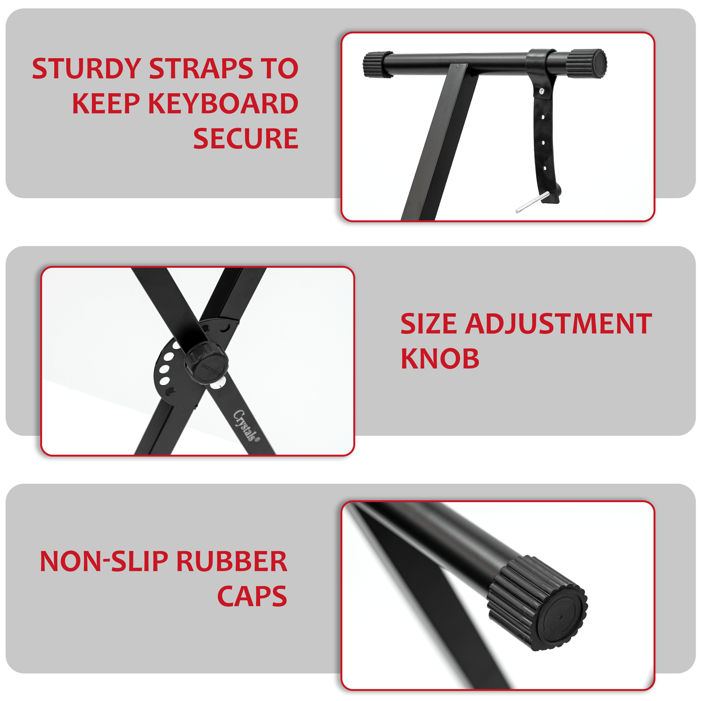X-Frame Keyboard Stand - Height Adjustable Single/Double Braced for Keyboards, Synthesisers and Digital Pianos - Black