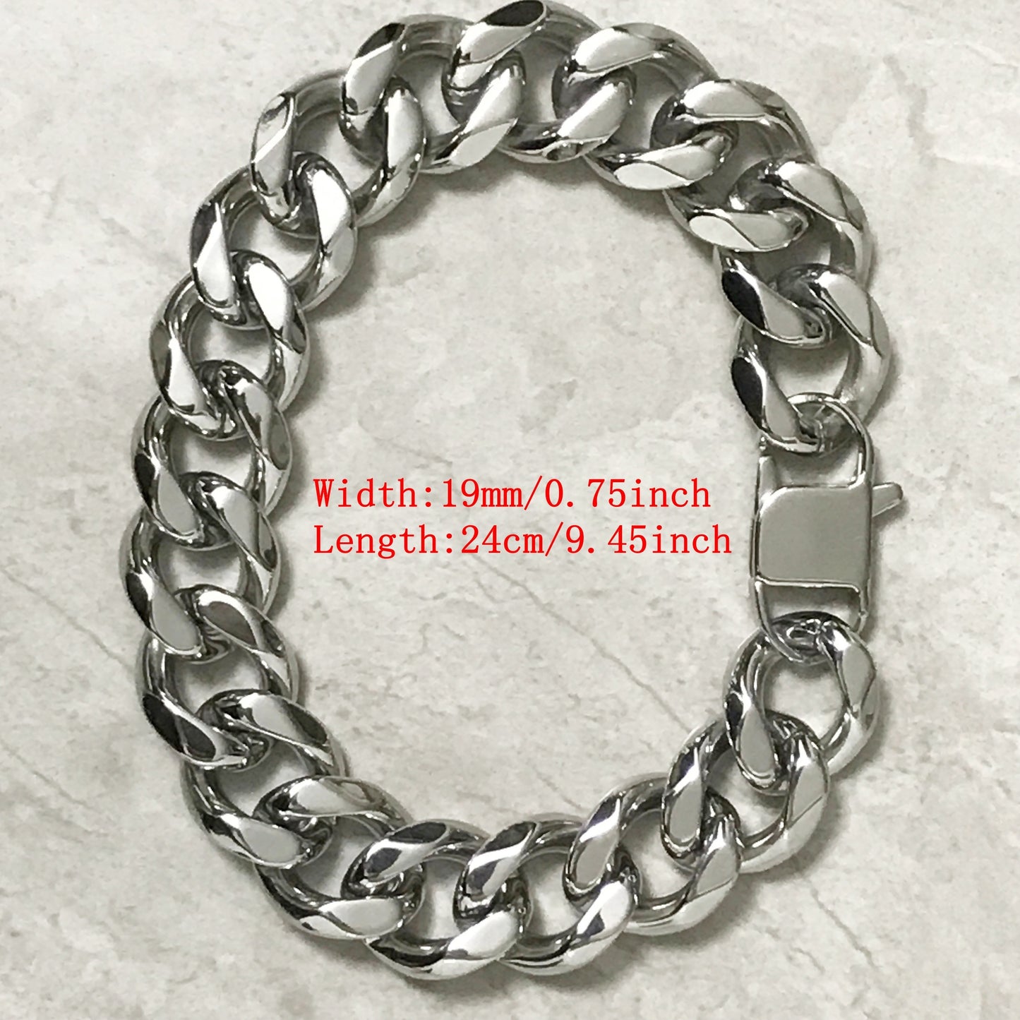 1pc 19Mm Men'S Hip Hop 304L Stainless Steel Bracelet, Punk Cuban Curb Bracelet Chain Jewelry Gifts