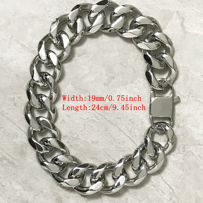 1pc 19Mm Men'S Hip Hop 304L Stainless Steel Bracelet, Punk Cuban Curb Bracelet Chain Jewelry Gifts