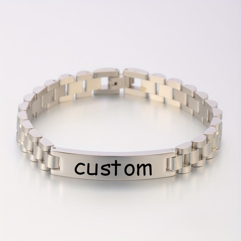 1pc Stylish Stainless Steel Bracelets Allowing Personalized Engravings - High - Quality Stainless Steel, Chic & Versatile Styles, Ideal for Father'S Day Gifting, Memorable Presents & Daily Accessorizing to Add Personality