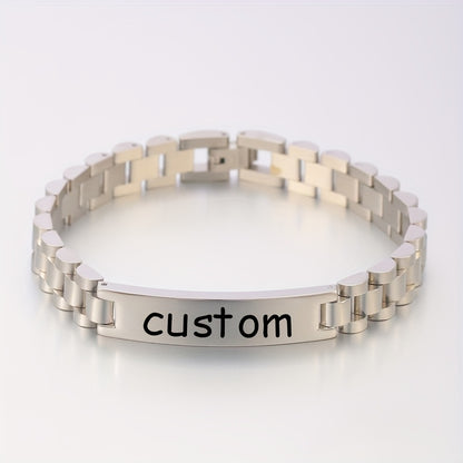 1pc Stylish Stainless Steel Bracelets Allowing Personalized Engravings - High - Quality Stainless Steel, Chic & Versatile Styles, Ideal for Father'S Day Gifting, Memorable Presents & Daily Accessorizing to Add Personality
