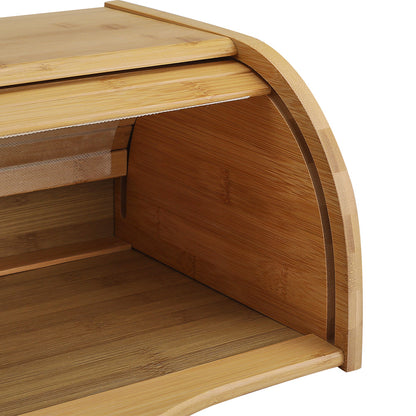Bamboo Bread Bin Countertop Bread Storage for Kitchen with Roll Top Lid, Large Capacity Containers for Bread, Spice, Kitchen Stool, Fruits, Snack, Natural