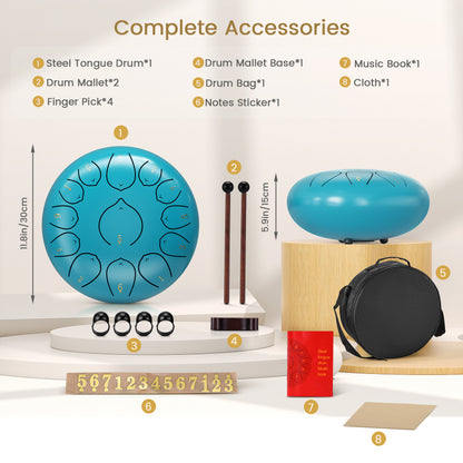 12 Inch 13 Notes Steel Tongue Drum, D Key & Rust-Proof Handpan Drum with Drum Bag and Percussion Instrument Tools