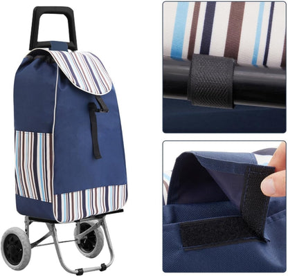 Shopping Trolley Replacement Bag Blue – Foldable Lightweight Bag with Sturdy Handles & Side Pockets for Grocery Shopping, Supermarket, Travel & Errands, 33x20x57cm (Bag Only)