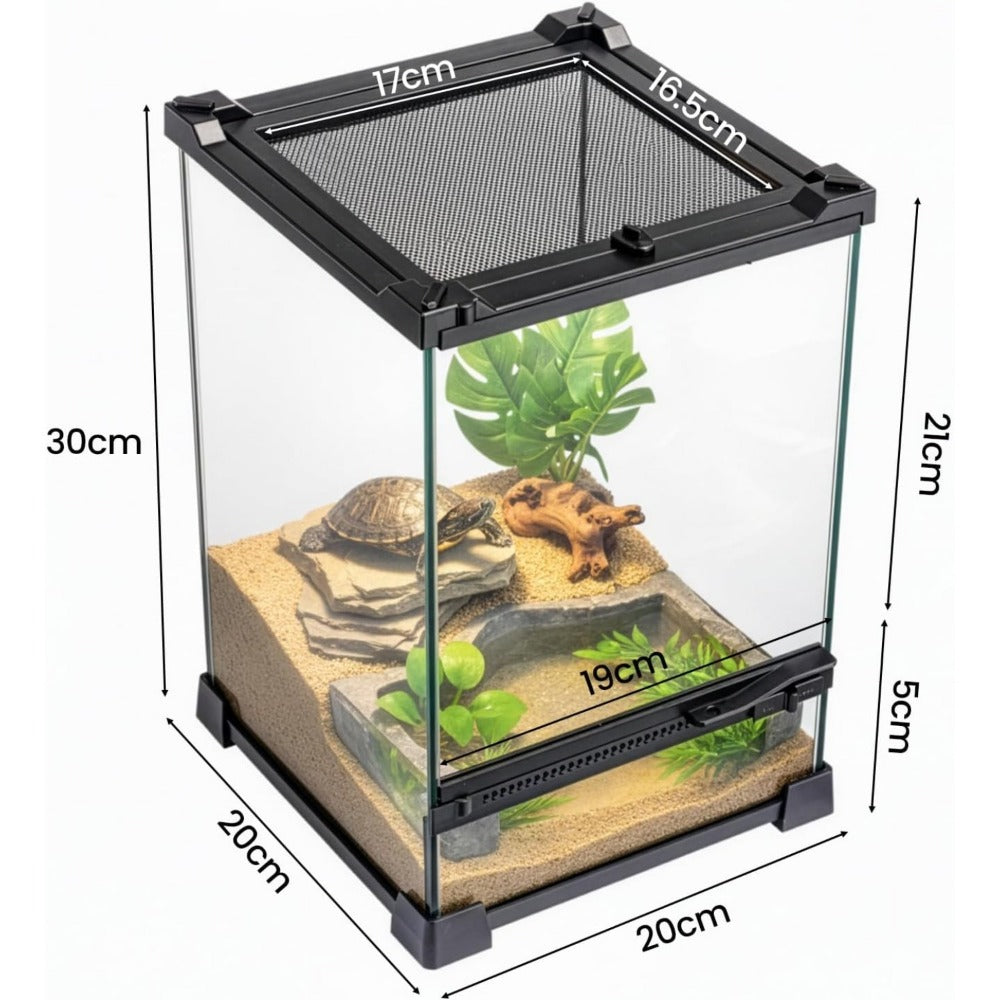 Glass Reptile Terrarium Vivarium Tank – Ventilated Habitat for Lizards, Frogs, Snakes & Spiders, Horizontal & Vertical, Leakproof Base