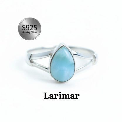 925 Sterling Silver Pear Gemstone Ring in Onyx, Larimar and More, Minimal Daily Wear Jewelry for Women