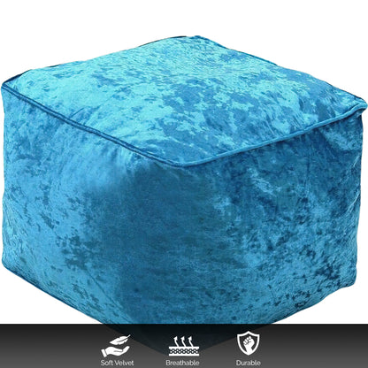Fully Filled Velvet Bean Bag Footstool – Cube Pouffe Seat, 40×40×30cm, Soft Crush Velvet, Square Shape, Ideal as Foot Rest or Extra Seating