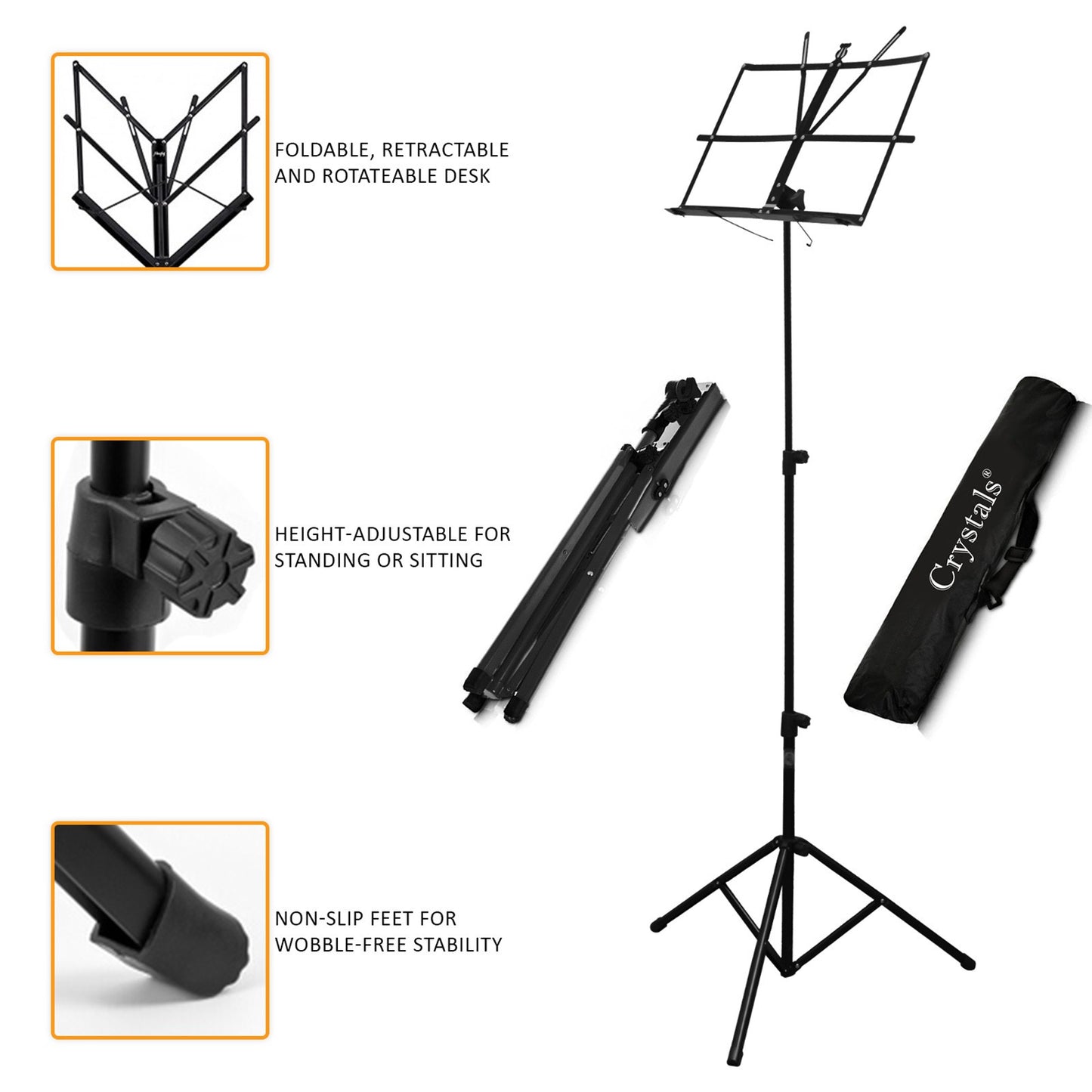 Music Stand - Music Stands for Sheet with Carrying Bag, Metal Sheet Music Stand Portable, Adjustable Podium Stand with Tripod Base and Sheet Music Folder, Black
