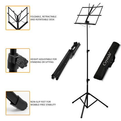 Music Stand - Music Stands for Sheet with Carrying Bag, Metal Sheet Music Stand Portable, Adjustable Podium Stand with Tripod Base and Sheet Music Folder, Black