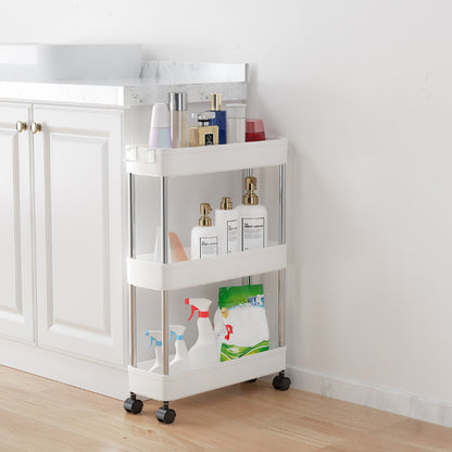 3-4 Layer Multifunctional Kitchen Storage Cart, White Slim Rolling Rack for Seasonings, Snacks, and Beverages, Gap Organizer Shelf for Refrigerator or Bathroom Toiletries