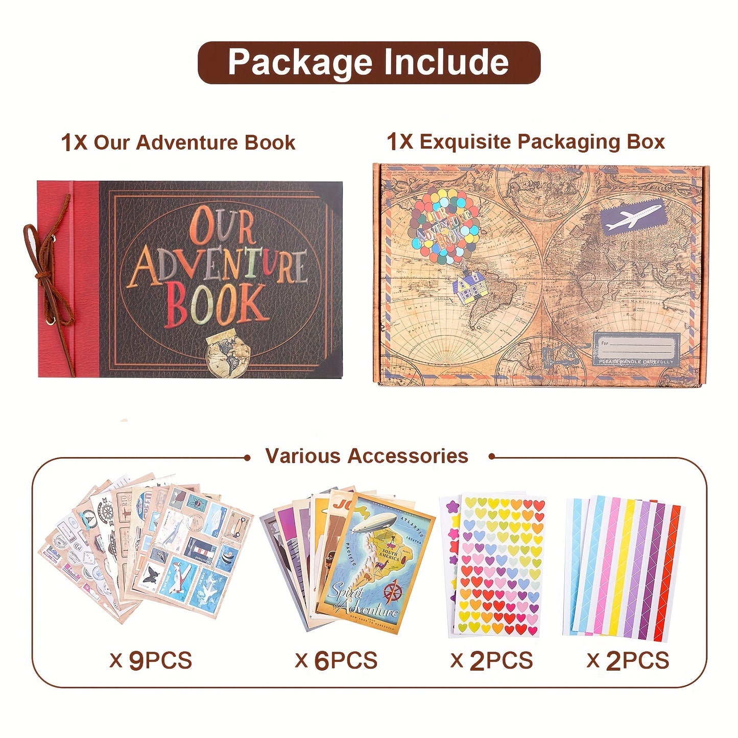 Our Adventure Book Scrapbook Album 11.9 X 7.6 Inch 80pages, 3d Retro Embossed Letter Hard Cover Movie Up, Memory Book For Couples, DIY Album for Anniversary, Wedding, Travelling, Friends, Family, Couple Gifts