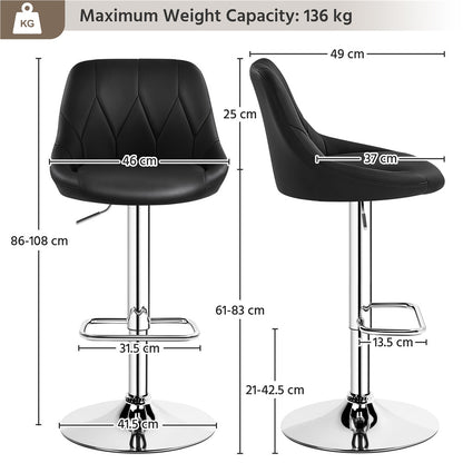 Costoffs 2PCS Bar Stools Faux Leather Swivel Barstools, Height Adjustable, Modern Bar Chairs with Ergonomic Backrest, Cushioned Seat, Chrome Footrest for Home Kitchen Island Bar Counter, Dark Grey/Black/Retro Brown/White/Light Grey
