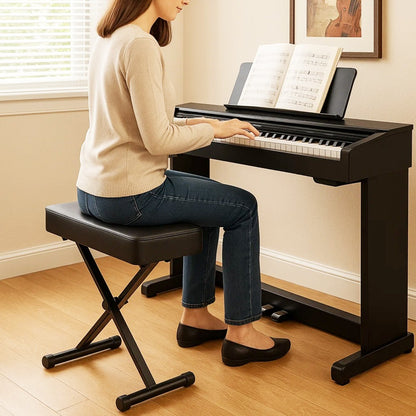 Piano Stool Adjustable Height Keyboard Stool X-Style Folding Piano Bench Stool Non-skid Design