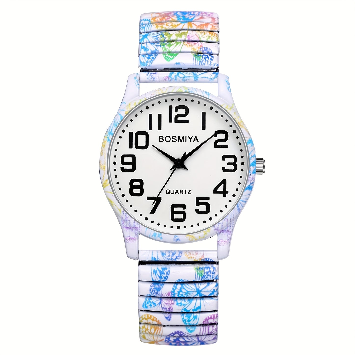 Bohemian Women's Stretch Watch, Analog Quartz Wristwatch, Large Arabic Numerals Scale, Clear And Easy to Read, Round Case, Printed Decorative Stainless Steel Strap, Suitable for Casual, Business Wear, Mother's Day Christmas Birthday Gift