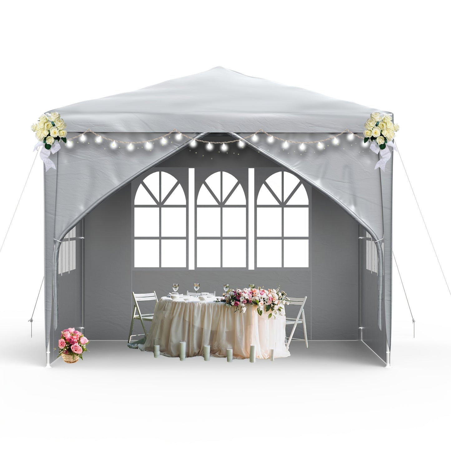 Garden Gazebo, Party Tent with 4 Removable Side Panels, Sun And UV Protection, Suitable for Outdoor Parties, Weddings, Garden Parties, Picnics, 3X3 Meters