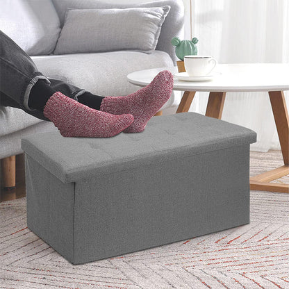 Folding Ottoman Storage Box Seat Stool Home Foot Stool Bench Pouffe Linen Chair