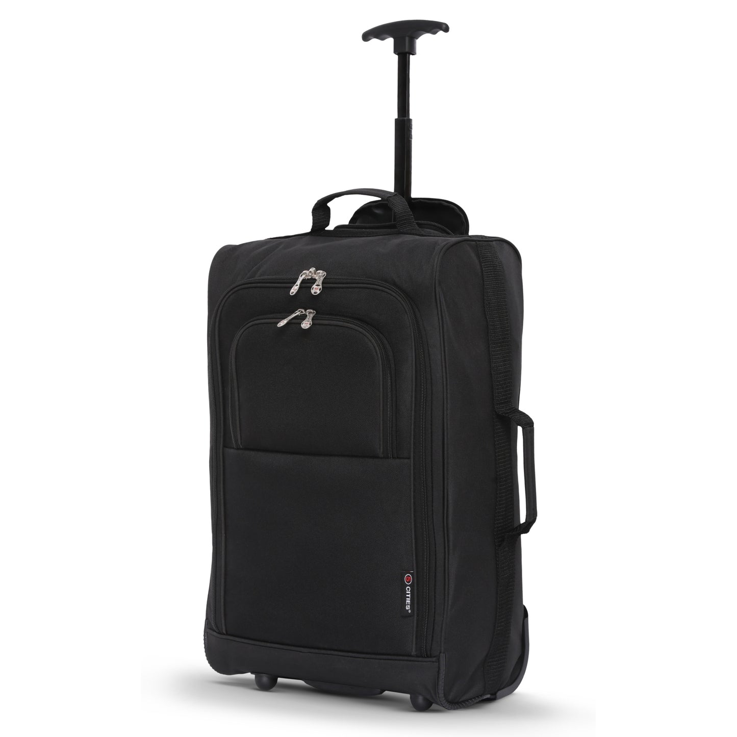 5 Cities 21” / 55cm Lightweight Carry On Travel Cabin Trolley Bag with Wheels, Cabin Approved Hand Luggage, 2 Year Warranty – Black