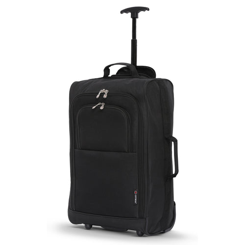 5 Cities 21” / 55cm Lightweight Carry On Travel Cabin Trolley Bag with Wheels, Cabin Approved Hand Luggage, 2 Year Warranty – Black