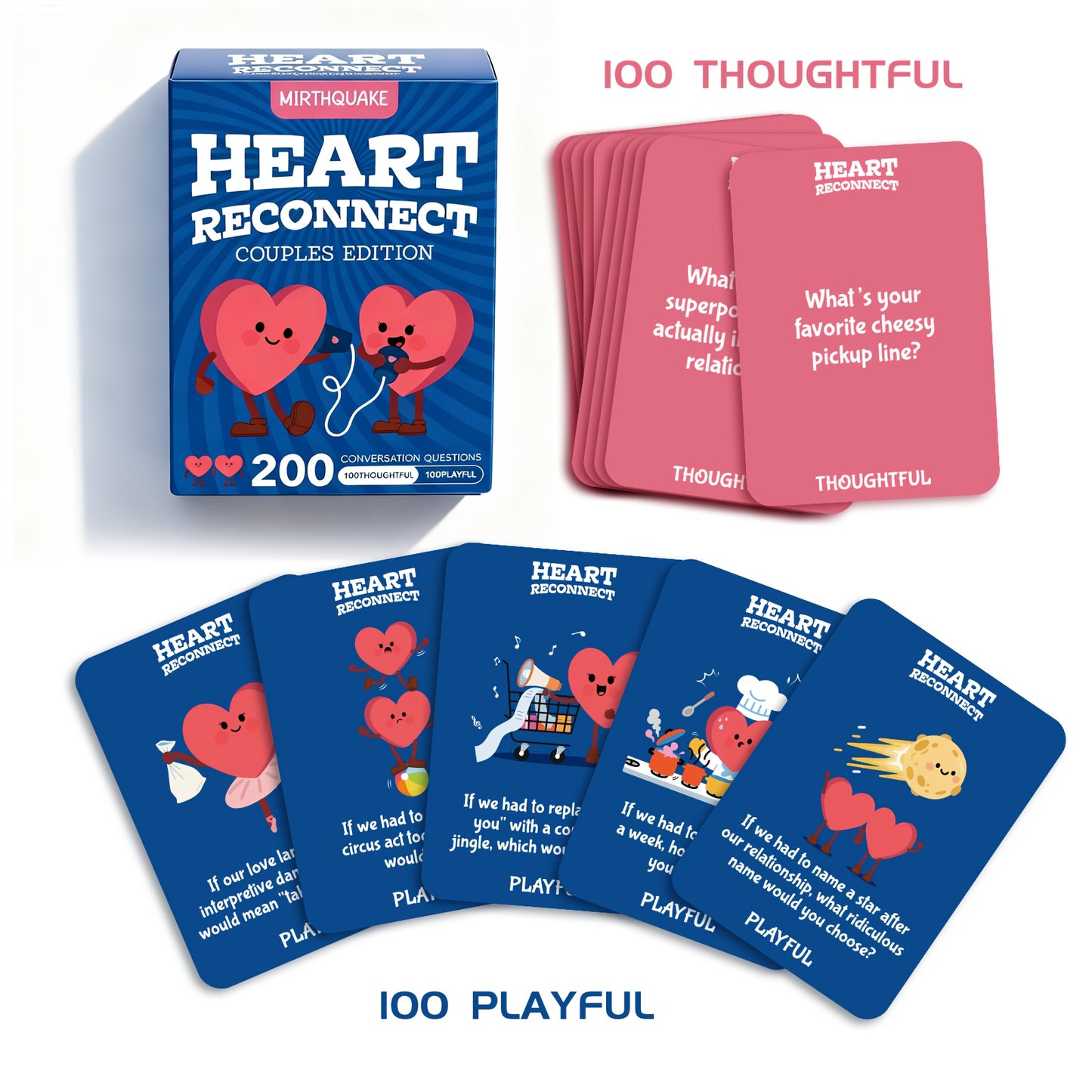 Heart Reconnect Couple Conversation Cards - 200 Questions Card Game for Date Nights & Travel Adventures, 100 Thoughtful & 100 Playful | Great Gift for Valentine Anniversary