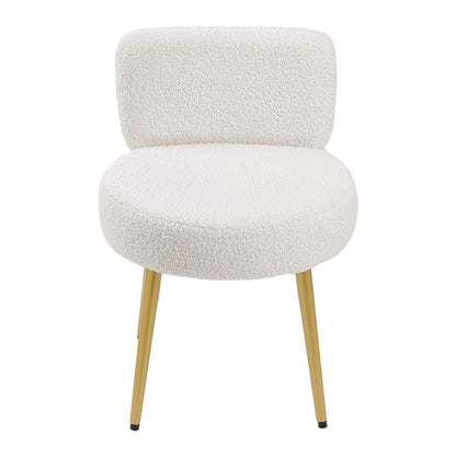 1pc Teddy Plush Cream Faux Fur Cozy Vanity Stool Chair With Metal Legs Plush Upholstery Dressing Table Stool Accent Side Chair Side Corner Teddy Sofa Chair Rest Chair For Living Room Bedroom Lounge Makeup Room Small Space