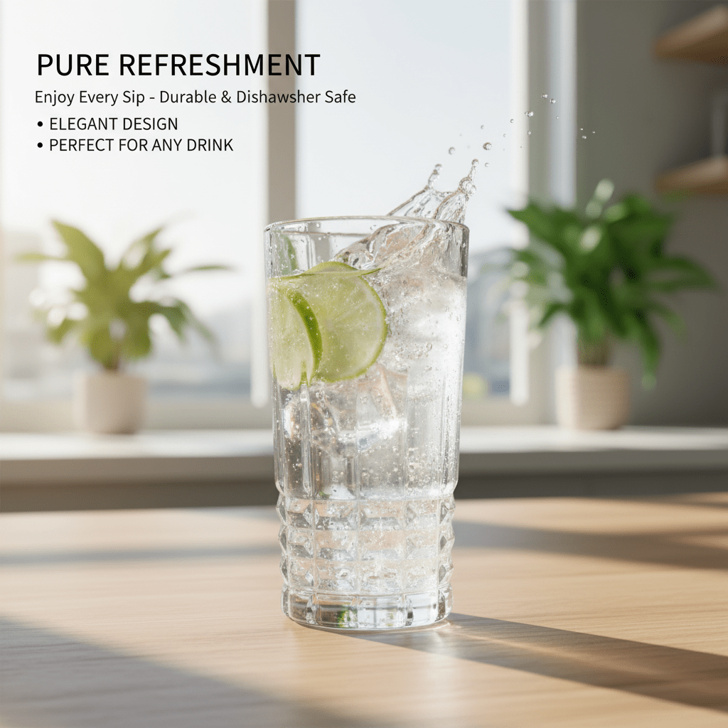 Set of 6 Diamond Pattern Highball Glasses - 280ml (11.8oz) Crystal Clear Drinking Glasses, Elegant Geometric Glassware for Cocktails, Water & Juice, Vintage Style Barware Set