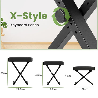 Piano Stool Adjustable Height Keyboard Stool X-Style Folding Piano Bench Stool Non-skid Design