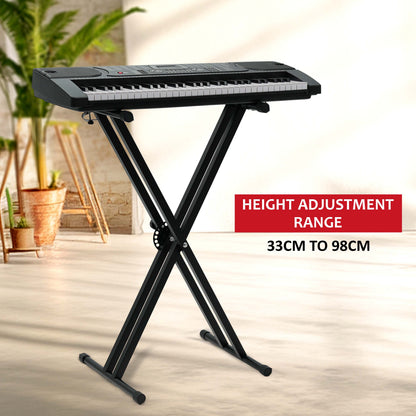 X-Frame Keyboard Stand - Height Adjustable Single/Double Braced for Keyboards, Synthesisers and Digital Pianos - Black