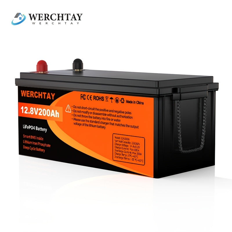 WERCHTAY 12.8V Lifepo4 Battery 300/200/100Ah, Equipped with A+ Grade Battery Cells, 25000+ Deep Cycles, Intelligent BMS Overcharge/Overdischarge Protection, for Home Energy Storage, Outdoor Rvs, Off-Grid Solar Applications