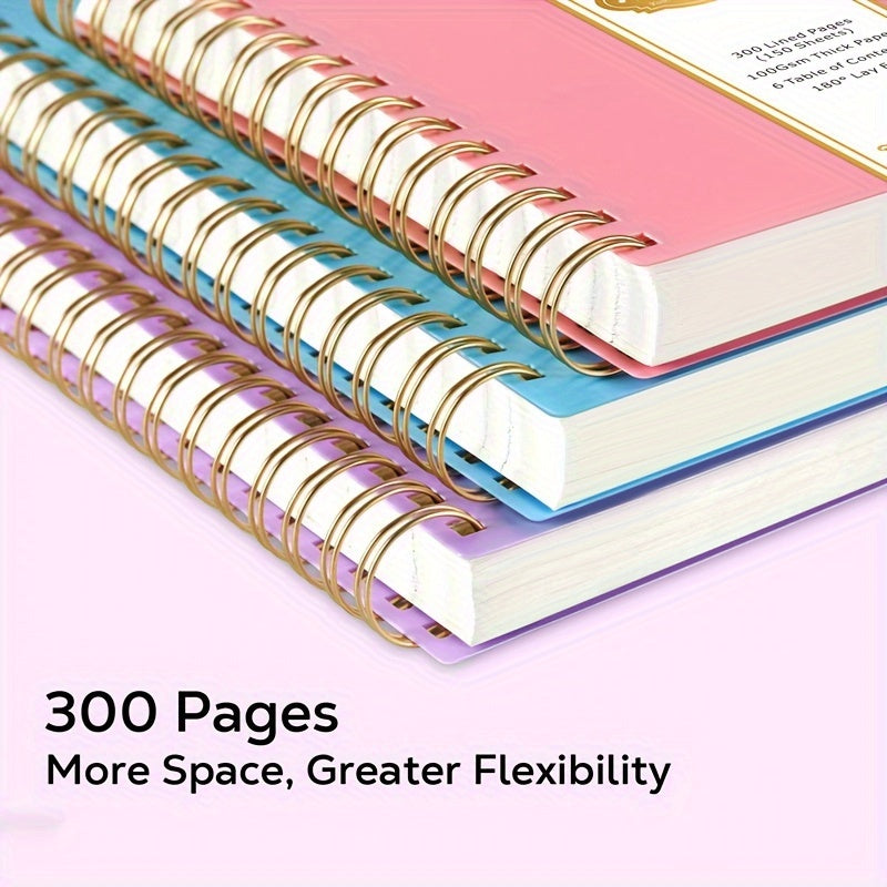 A4 Lined Notebook Notepad, Spiral Journal Notebook with 300 Pages/150 Sheets 100GSM Paper, No Bleed, Wirebound Hardback Thick Note Books for Women/Men, PVC Cover Notepad, 21 X 28.5cm, School Supplies