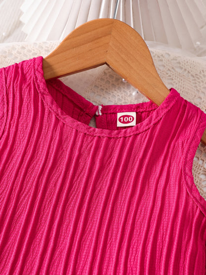 2pcs Set. Girls' Tank Top and Wide-leg Pants Set, Featuring Stylish Lace Trim and Ruffle Details. Simple and Fashionable Design. Ideal for Girls' Daily Casual Wear in Spring and Summer. Suitable for Girls Aged 1-8 for Daily Leisure and Sports