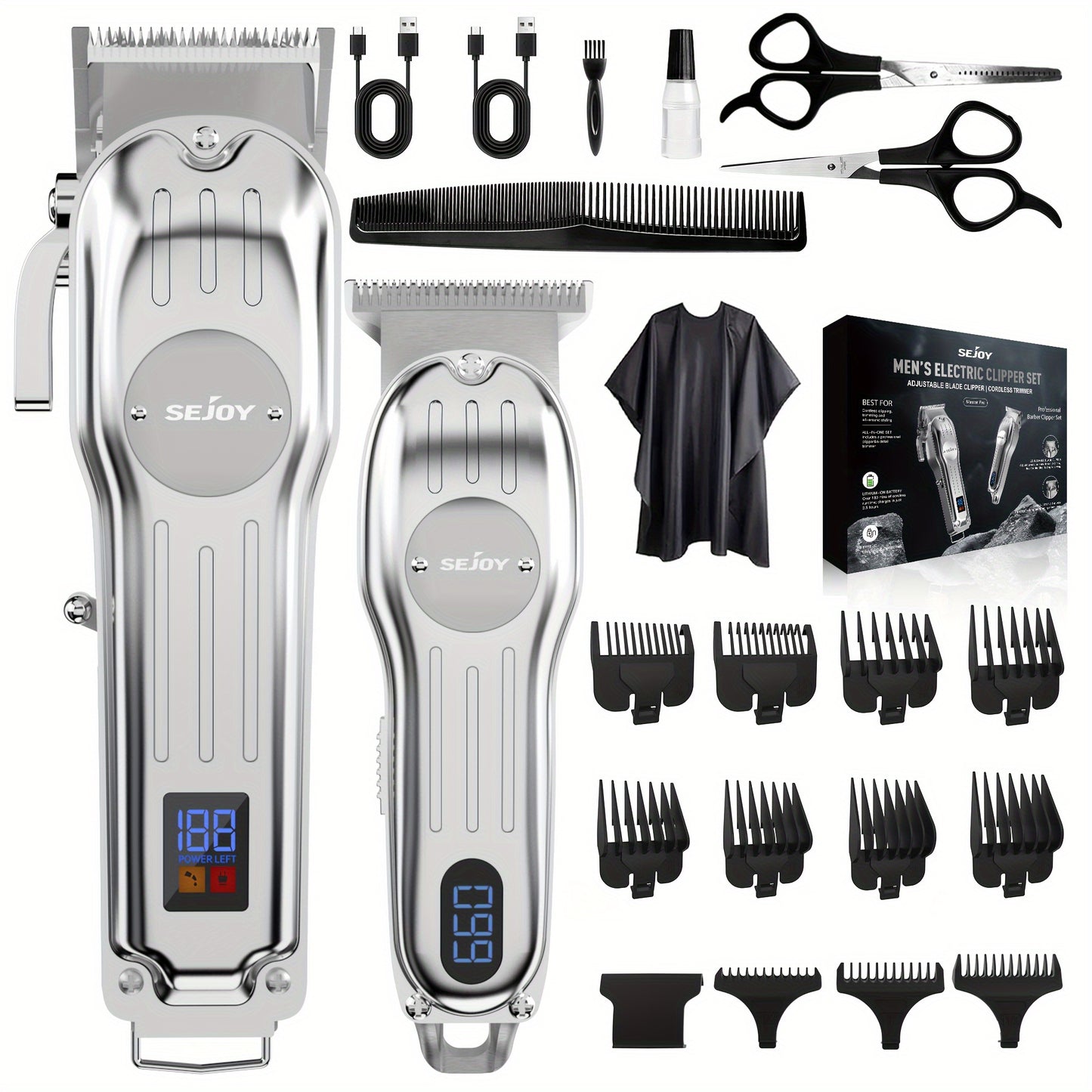 SEJOY Hair Clippers Professional Cordless for Men, T-Blade Hair Beard Trimmer Kit, Professional Clippers for Hair Cutting Kit with LED Display, 4500-7000RPM, Cordless Clippers for Men Women Barber Grooming Kit for Household.(Sliver/Blue/Golden)