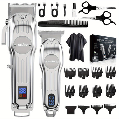 SEJOY Hair Clippers Professional Cordless for Men, T-Blade Hair Beard Trimmer Kit, Professional Clippers for Hair Cutting Kit with LED Display, 4500-7000RPM, Cordless Clippers for Men Women Barber Grooming Kit for Household.(Sliver/Blue/Golden)