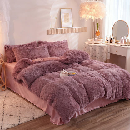 Water Mink Plush Super Soft and Thicken Autumn and Winter Bedding Set, Plush Comfortable Warm Duvet Cover Pillowcases Three-piece Set, Available in Various Colors, Down Duvet Cover, Zipper Closure Design, Single/Double/King/Super King