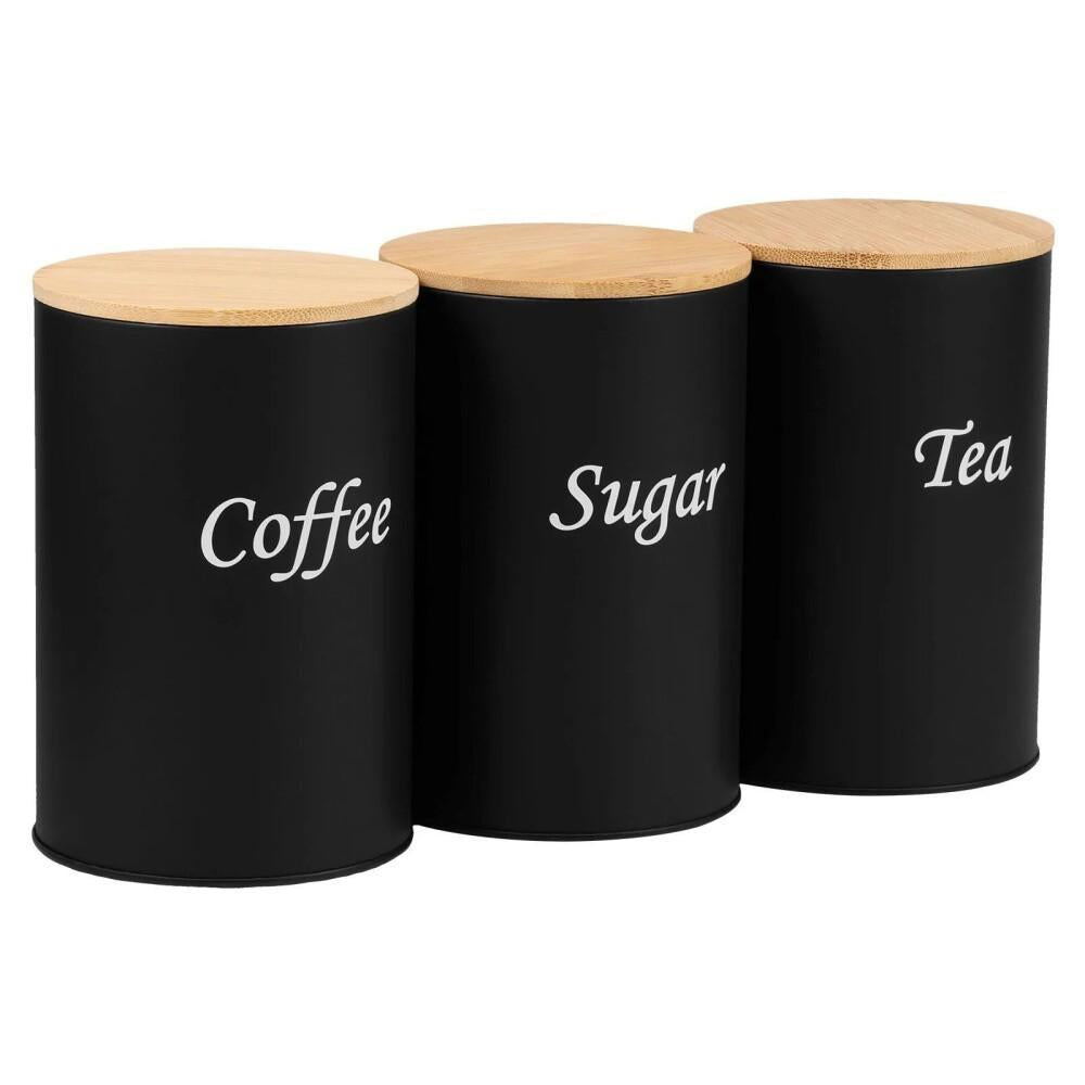 Set of 3 Black Storage Jars/Metal Canisters Designed for Keeping Coffee Beans/Sugar/And Tea/Perfect for Daily Organization in The Kitchen