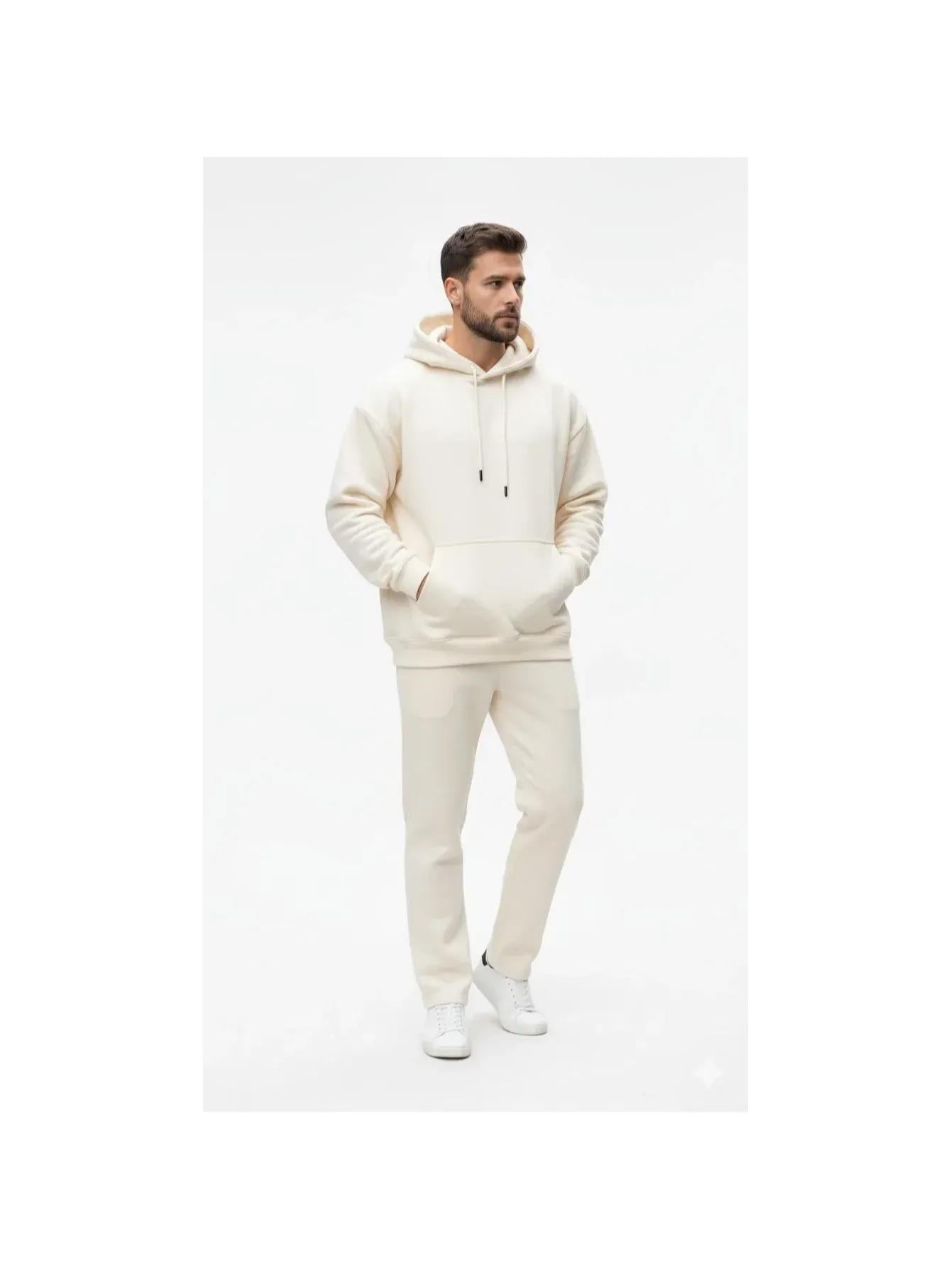 Men'S Outfit Two-Piece Set Featuring a Hooded Long-Sleeve Sweatshirt And Long Pants Solid Colour Knit Fabric Tracksuit, Regular Fit, Perfect Gift for Men, Daily & Outdoor Wear Large Pockets Matching For All Seasons S-XL