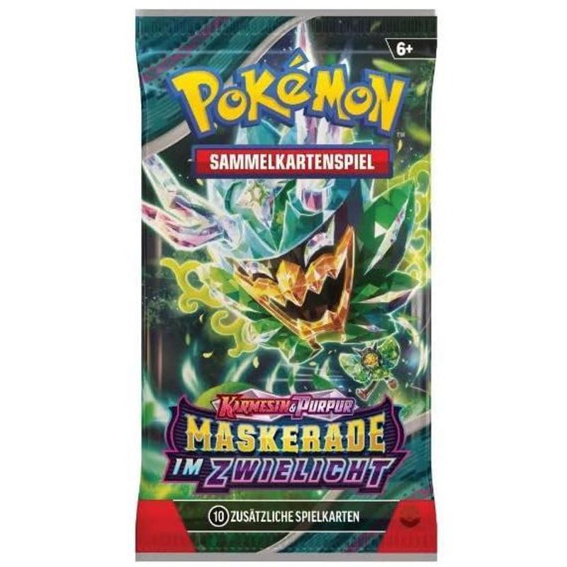 4-Pack Pokémon Booster Set - Masquerade in Twilight Booster Crimson & Purple - with 4 Boosters and 10 Cards - GERMAN