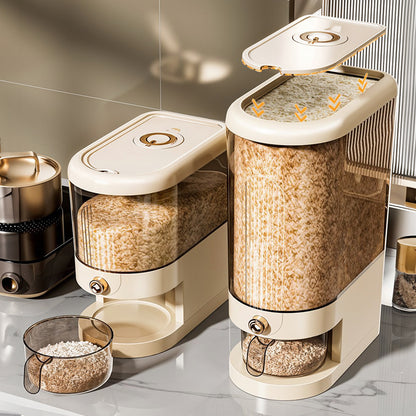 5/ 10KG Rice Dispenser, Rice Containers Storage with Measuring Cup Household Cereal Dispenser Bucket for Rice, Flour, Salt, Oat, Cereals, Cream White