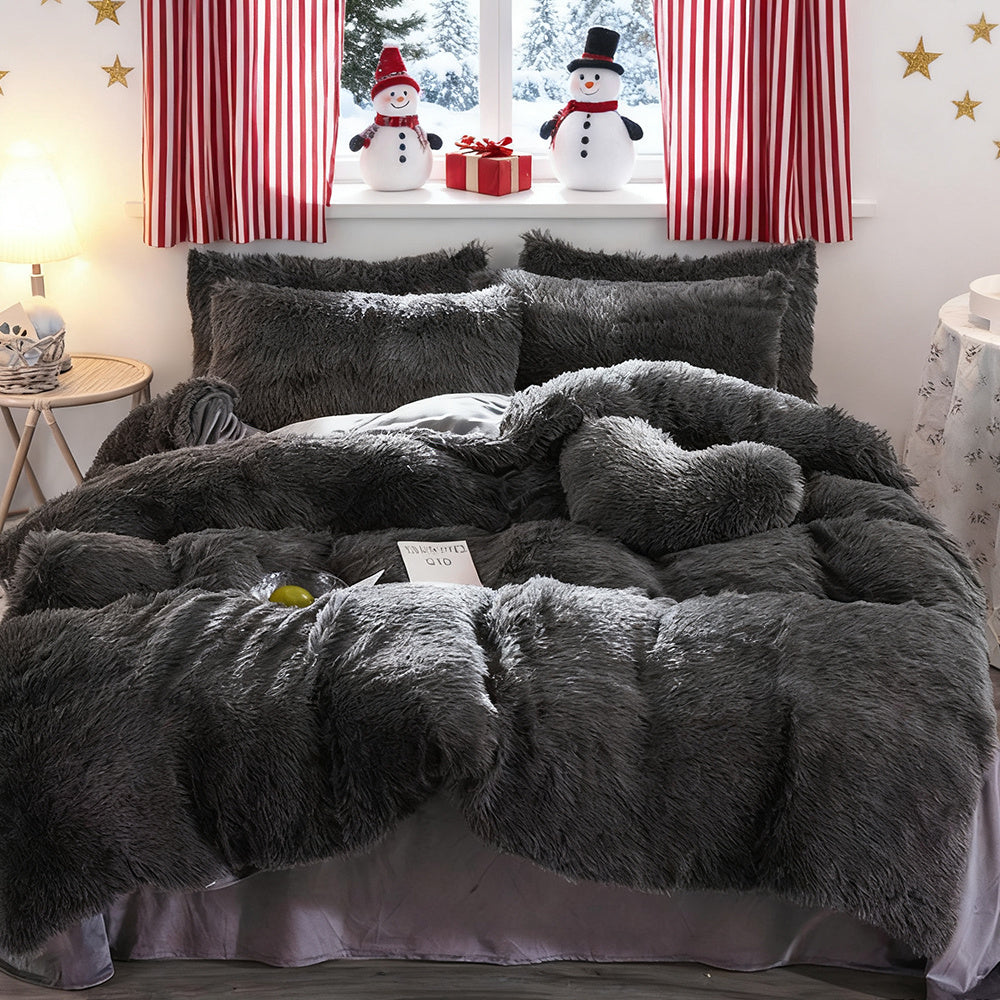 Water Mink Plush Super Soft and Thicken Autumn and Winter Bedding Set, Plush Comfortable Warm Duvet Cover Pillowcases Three-piece Set, Available in Various Colors, Down Duvet Cover, Zipper Closure Design, Single/Double/King/Super King