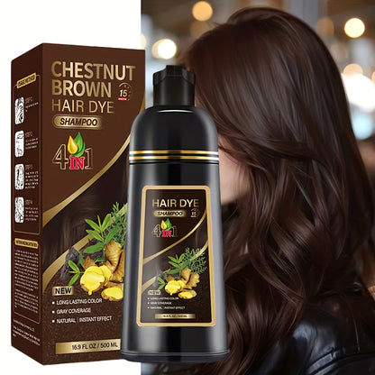 4-Color Hair Dye Shampoo (Black/Coffee/Deep Coffee/Chestnut) - Long-Lasting Gray Coverage & Natural Shine