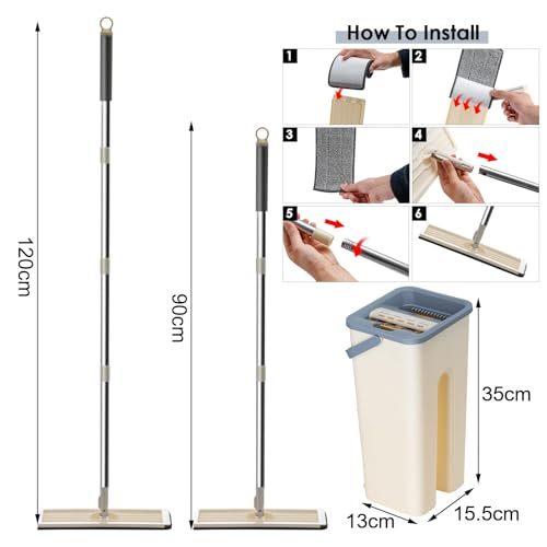360° Flat Squeeze Microfiber Mop and Bucket Set Floor Mop and Bucket System Set Mop Home Floor Tiles Cleaning Wet Dry Cleaning Buckets for Floor Cleaning