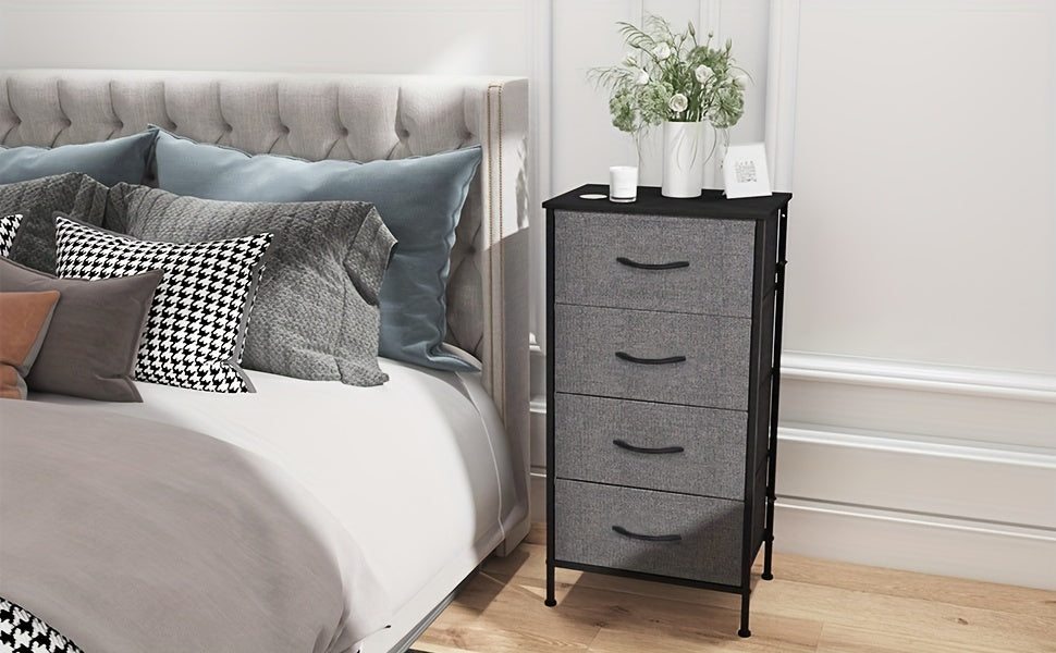 4-Drawer Dresser Storage Cabinet with Metal Frame & MDF Top, Adjustable Feet, Anti-Tip Safety - Stylish And Spacious Storage Unit for Bedroom Or Living Room (44.96cm X 29.97cm X 90.93cm)